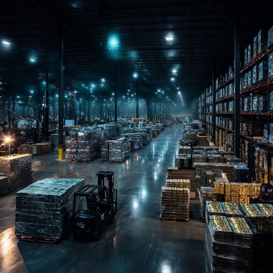 Automated warehouse and distribution facility representing Vireon Logistics